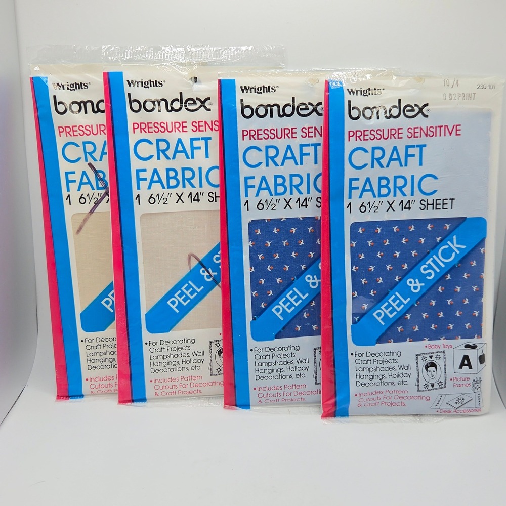 Wrights Bondex Peel and Stick Craft Fabric Sheets 6.5x14 Blue Floral White 4pk